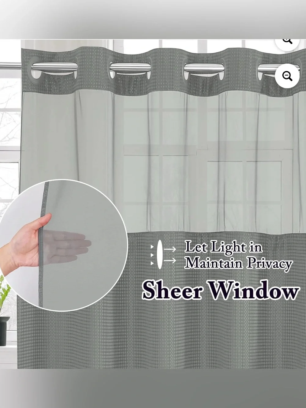 Final Offer Hookless Sheer Window Shower Curtain w/ Snap In Liner 70x60 Gray